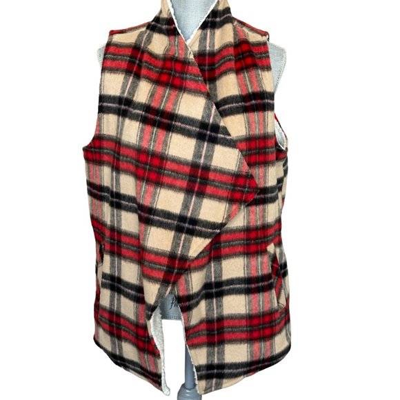 Maurices Wool Blend Open Vest - Size Large - Plaid Fleece Lined - Picture 4 of 10